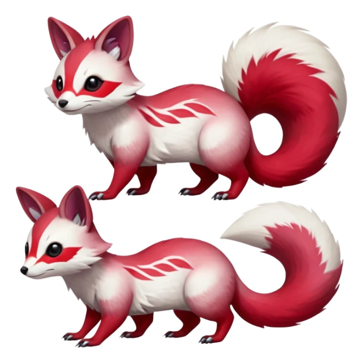  Hyper-realistic smooth Asian oriental painted silky soft White white with red gradients, and slit eyes markings beautiful handsome gorgeous aesthetic colorful vibrant Vernid-Trico-Marsupial-Furret-Zangoose-species-Fakemon-creature by LiLaiRa, 4 legs, 1 tail, random markings, (full body) sticker