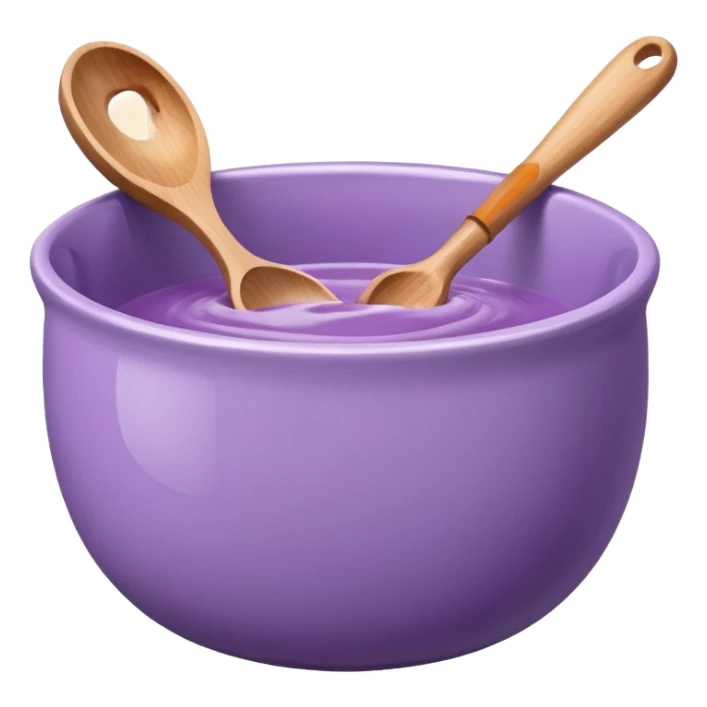a lilac ceramic mixing bowl with a wooden spoon stirring sticker