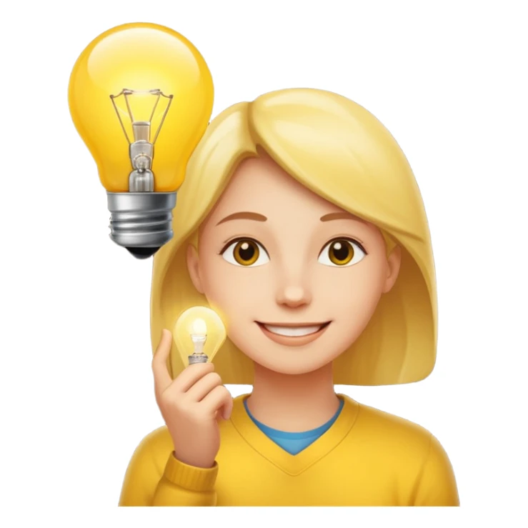 uma pessoa sorrindo pensando e surge uma boa ideia na lampada sticker