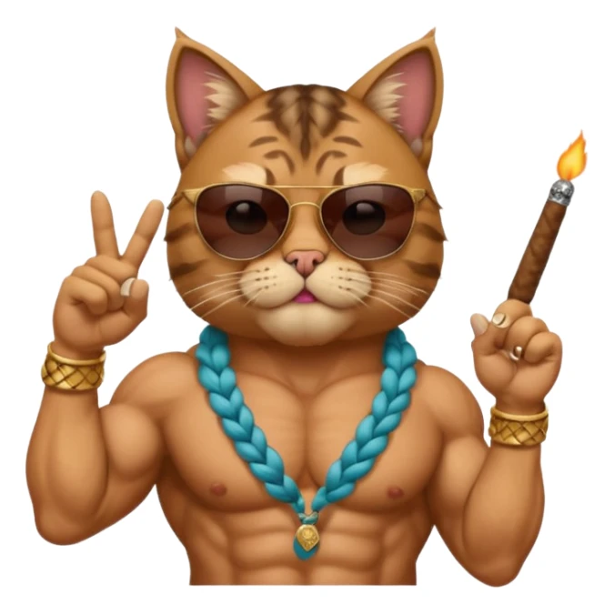 Bodybuilder cat with braids wearing sunglasses with and showing middle finger and cigar in mouth  sticker