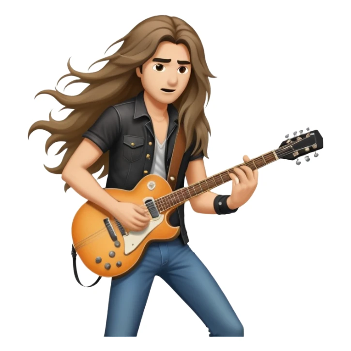 Super strong rockstar on the guitar while being shined on by a massive spotlight with his hair blowing and a cool aura sticker