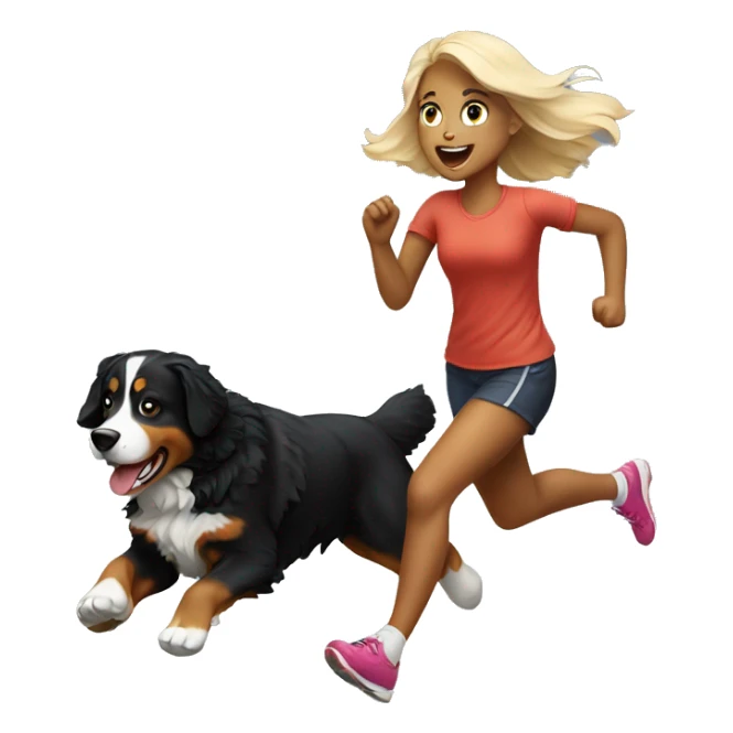 Blonde girl running after Bernese mountain dog sticker