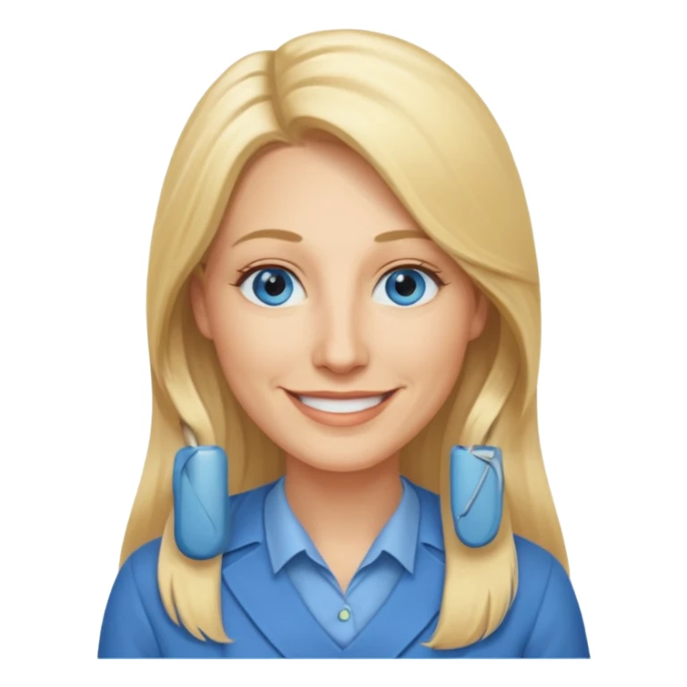 a 40 year old teacher with long blonde hair and blue eyes long face sticker