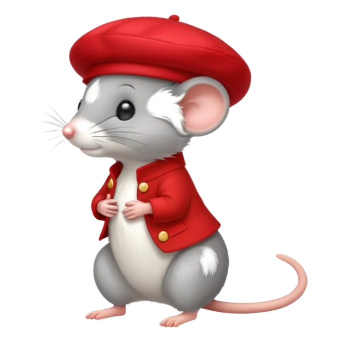 A cute mouse emoji, full-length, side view, wearing a stylish red beret. sticker