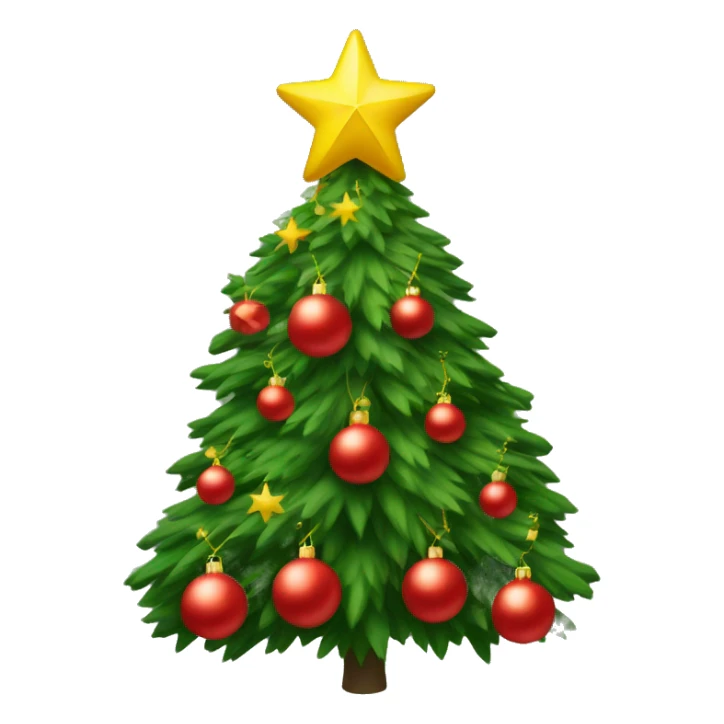 Christmas tree with red ornaments and a yellow star on top sticker
