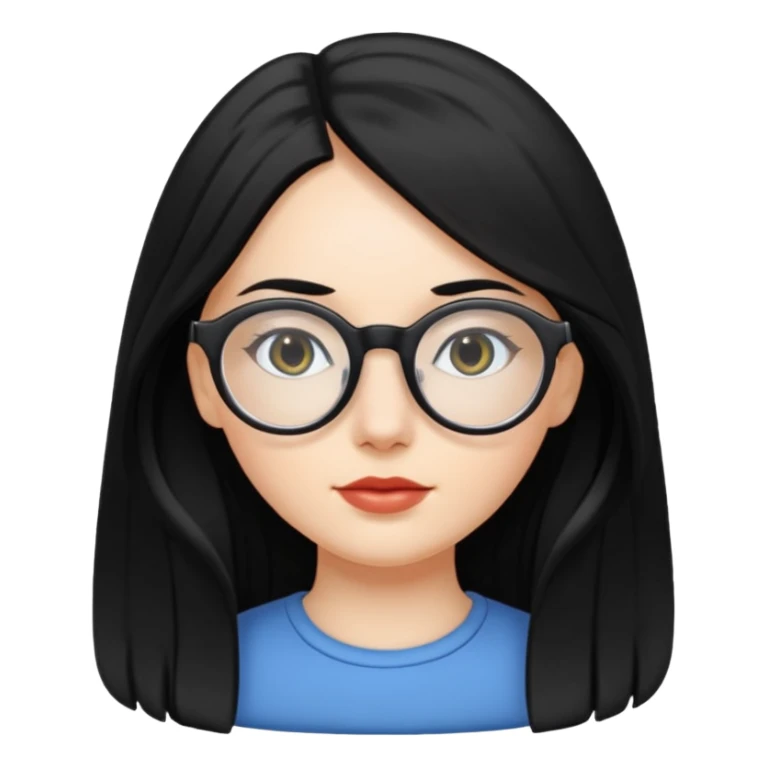white girl with long black hair and oval glasses sticker