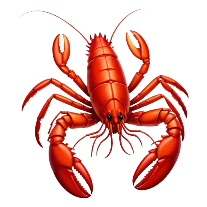Cinematic bright red rock lobster, detailed hard shell, claws slightly open, freshly cooked, warm glowing tones, rich and indulgent. sticker
