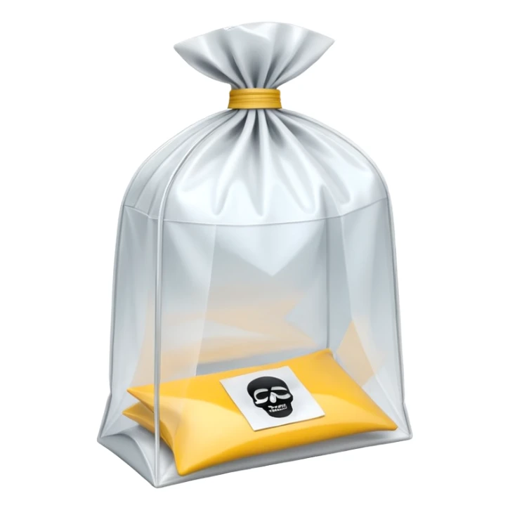 3D render of Evidence Bag inside a clear plastic evidence bag, sterile lighting, forensic crime scene aesthetic, plastic reflection. sticker