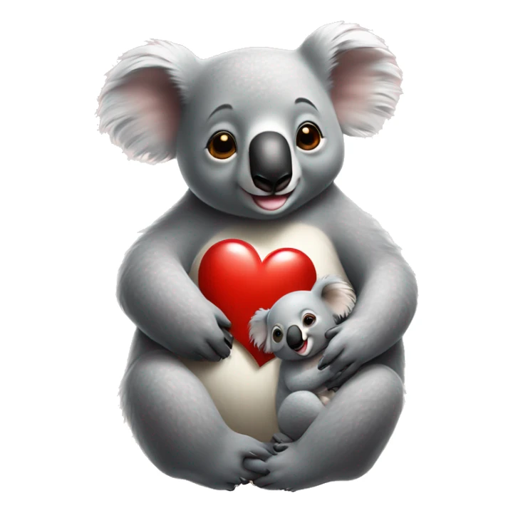  Realistic Mama koala hugging baby koala both smiling, red heart on top sticker
