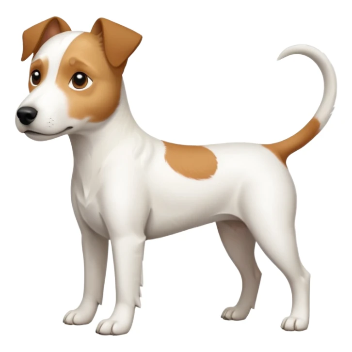 a full body slightly chubby white parson russell terrier looking dog the size of a kelpie with light brown long ears and a light brown patch on one eye and a large snout. the rest of the dog is completely whiteforward facing sticker