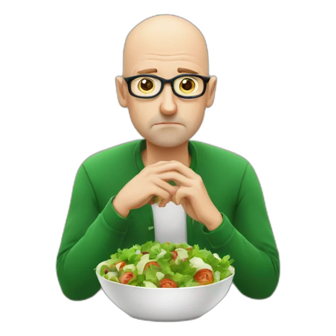 sad bald irish man with glasses eating 2 salads sticker
