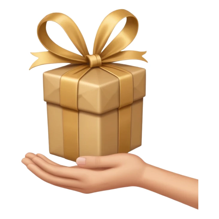 hand holding out a wrapped gift, apple emoji style, simple, clear, no text sticker