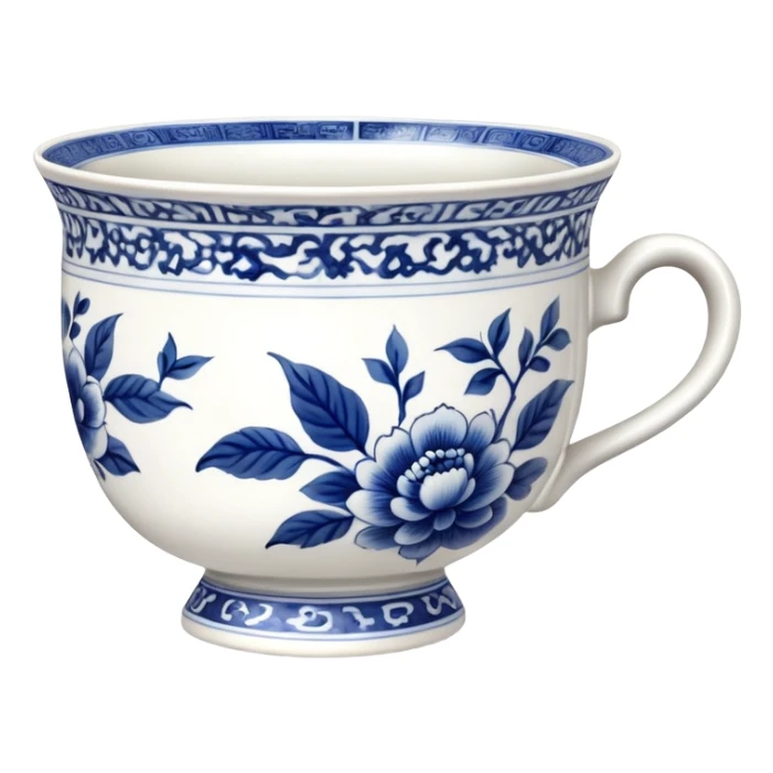 traditional Chinese tea cup with blue and white porcelain design without handle sticker