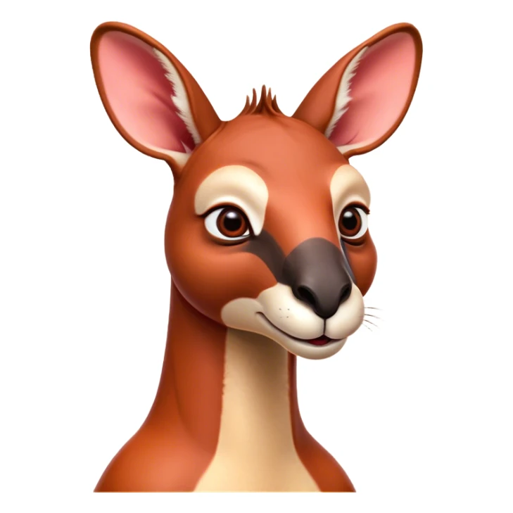 Cinematic Comical Adult Red Kangaroo Portrait Emoji, Head tilted dramatically with an exaggeratedly shocked expression, featuring a robust, dynamic build with a uniquely red kangaroo-shaped head sporting an elongated snout and wide, comically expressive eyes full of playful disbelief, Simplified yet hilariously expressive features, highly detailed, glowing with a slightly sassy outback glow, high shine, dramatic yet playful, stylized with an air of cheeky wild mischief, soft glowing outline, capturing the essence of a meme-worthy kangaroo that looks ready to bound its way into viral fame! sticker