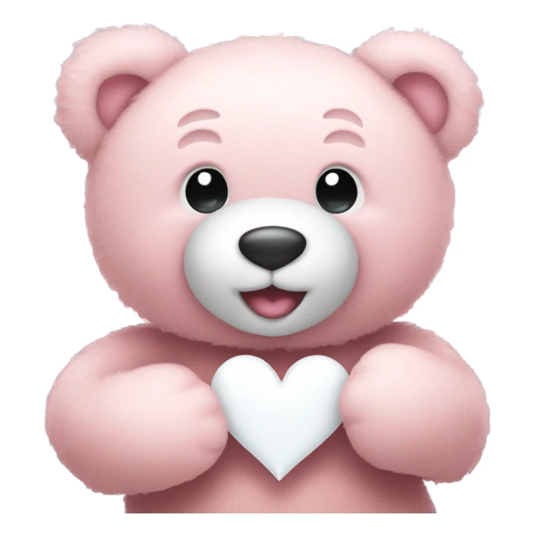 Happy Light pink teddy bear holding a white heart sticker