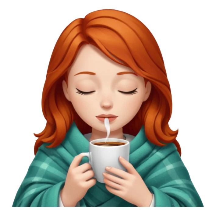 Redhead girl inside a blanket sipping coffee eyes closed sticker