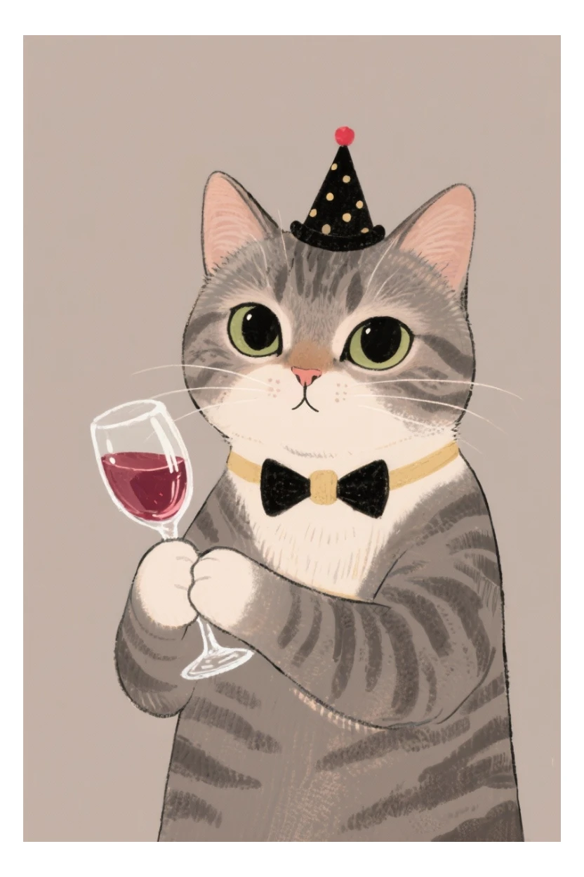 кот с бокалом вина в лапе в нарисованном стиле с нейтральным фоном sticker