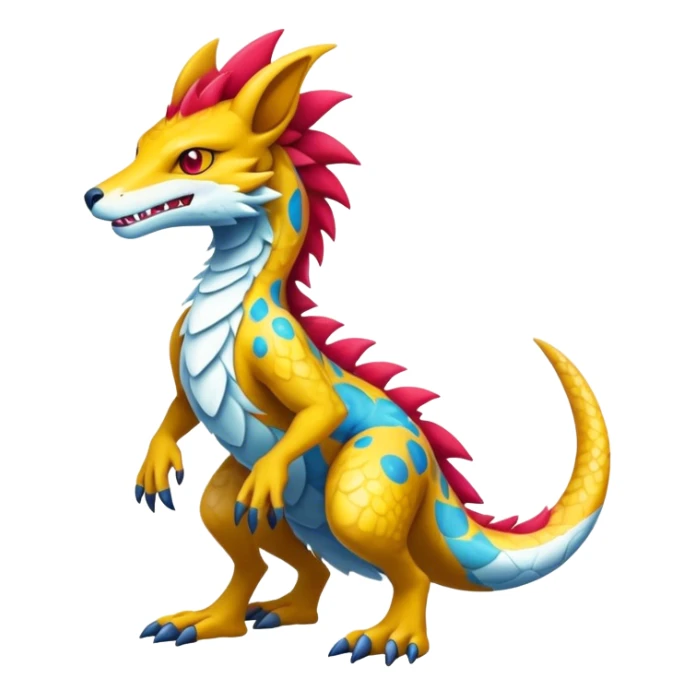 a colorful edgy cute vernid-fionbri-sergal-creature with splash patterns full body sticker