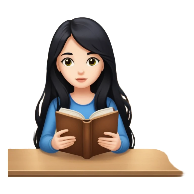 girl reading in library long black hair sticker