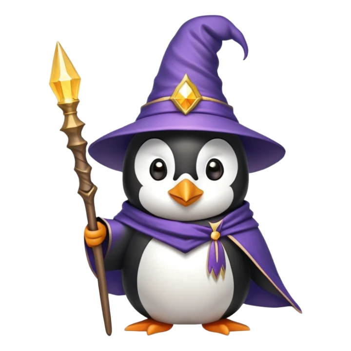 penguin dressed as a wizard with a magical wand and pointy hat sticker