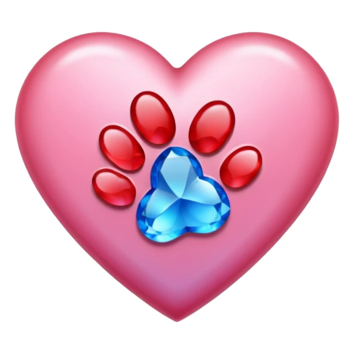 heart with a paw print and a gemstone sticker