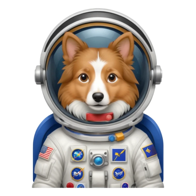shetland sheepdog in a european astronauts space suit without helmet sticker