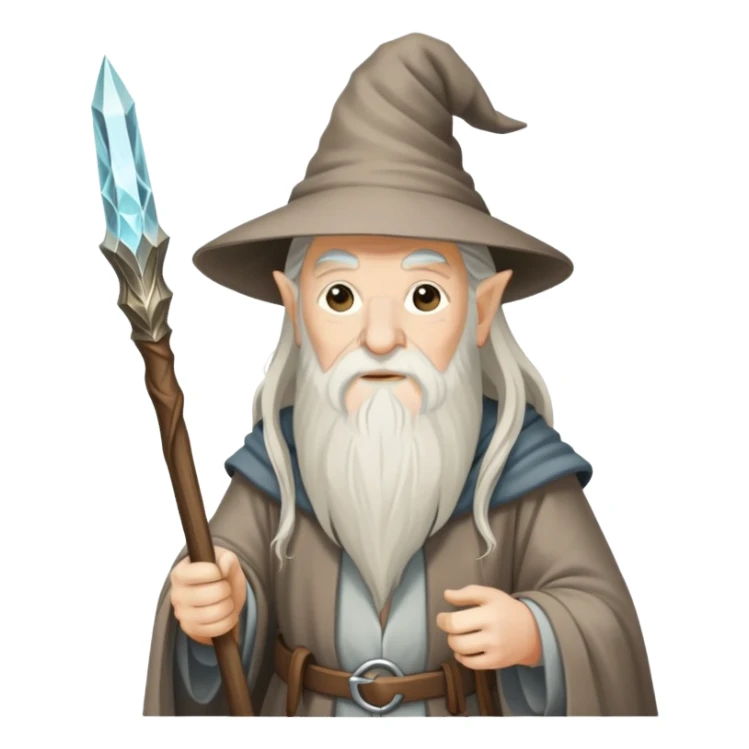 Gandalf the wizard with long white beard, pointy hat, and staff sticker