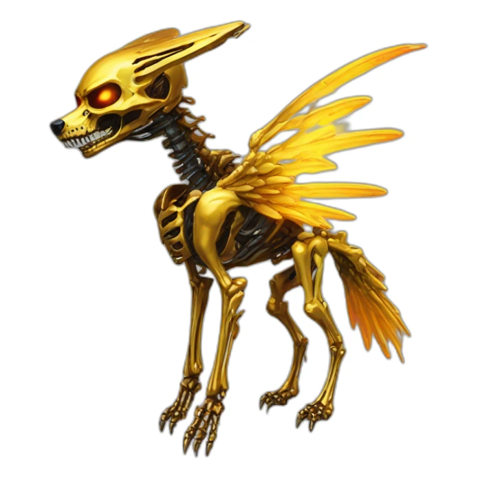 Melting Neon and gold Zombie skeleton fox with wings and prosthetic leg  sticker