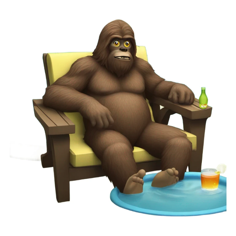 Sasquatch lounging in a pool with a drink and glasses sticker