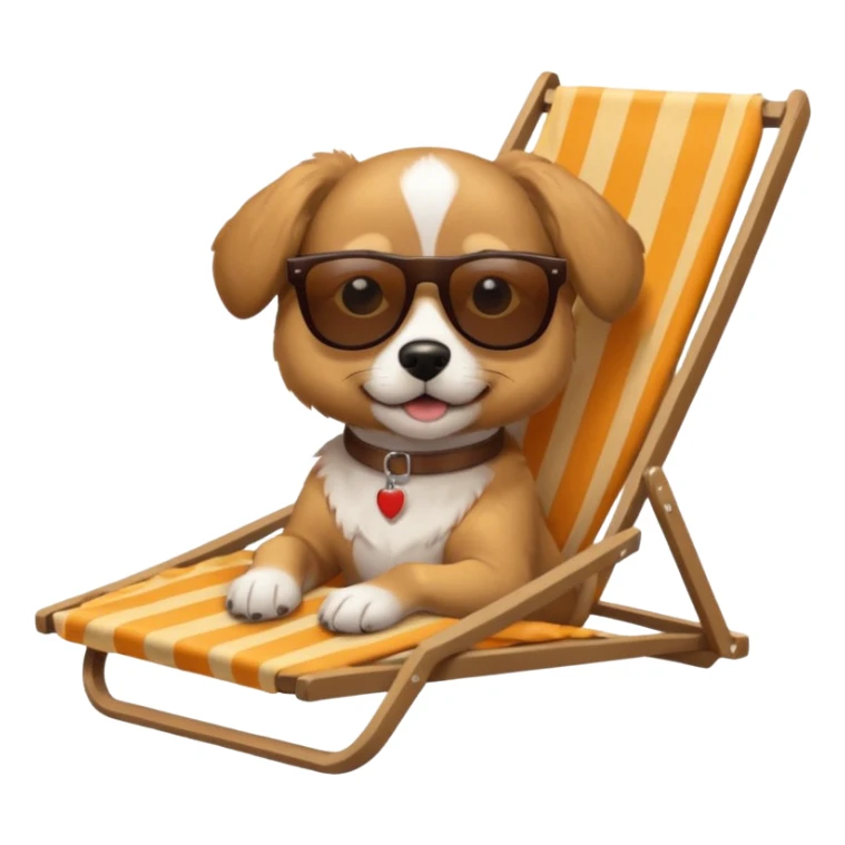 dog lying beside beach on chair with sunglasses sticker