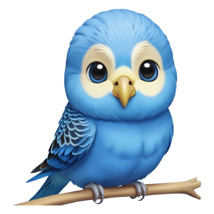 cinematic-cute-blue-budgie-portrait-emoji,-head-tilted-playfully-and-inquisitively,-featuring-a-brilliant-blue-feathered-fur-with-a-natural-sheen,-round,-sparkling-dark-eyes-filled-with-curiosity,-simplified-yet-irresistibly-adorable sticker