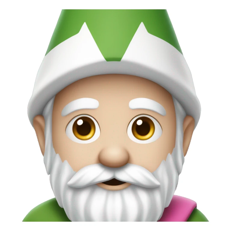 gnome with white sharp hat, white beard, white eyebrow, white mustag, green cape and pink net for catching butterflies sticker