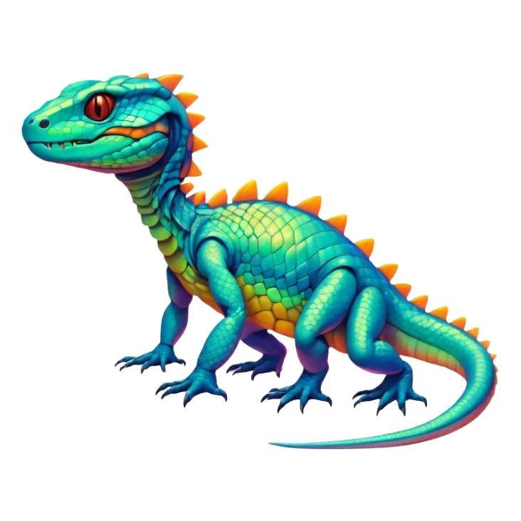 Exotic futuristic lush warm-colored neon reptilian Fakémon-creature sticker