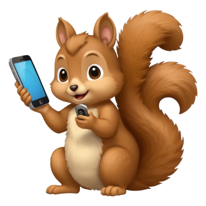 squirrel holding a phone to its ear, looking like it is currently calling someone, apple style emoji sticker