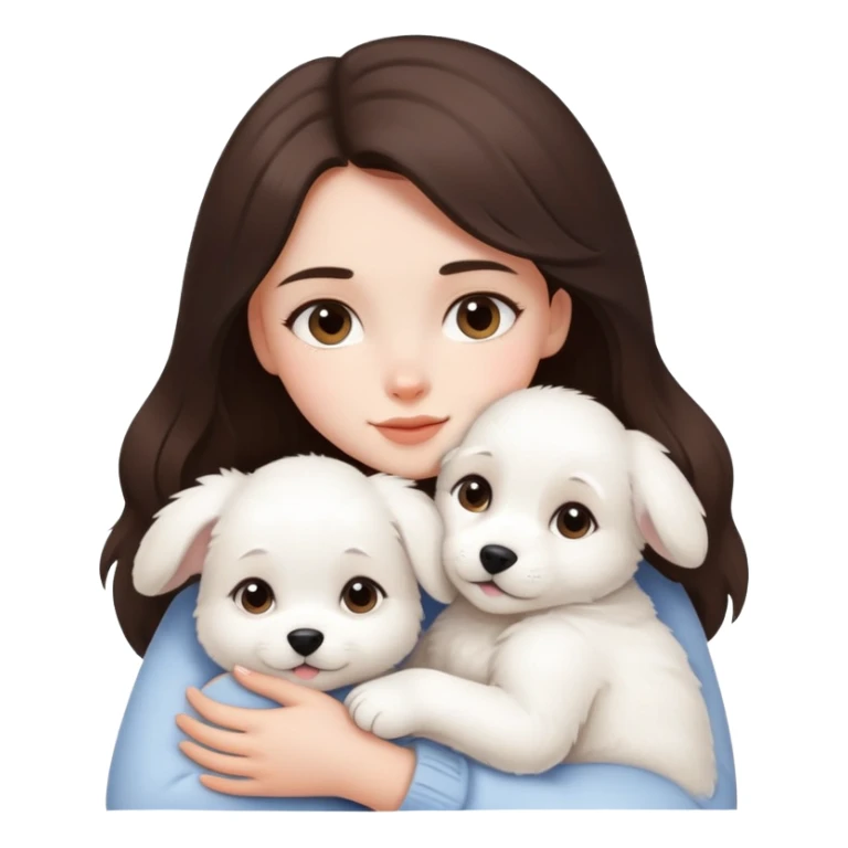 One brunette girl hugging white puppy  sticker