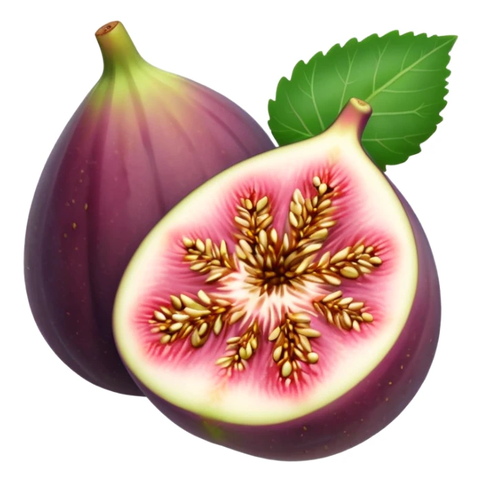 Please create a emoji of a cross-section of a fig with a small leaf sticker