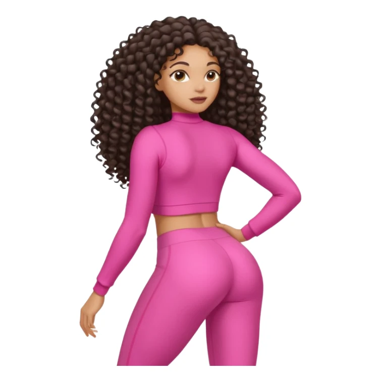 Uma mulher negra da pele clara com cabelo cacheados bem longo até a bunda  sem tanto volume no cabelo e um corpo atlético com roupa rosa  sticker