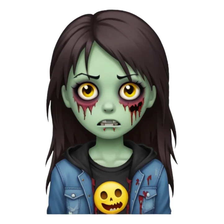 girl zombie long dark brown hair emo emoji sticker
