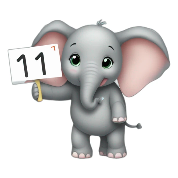 Animated baby elephant holding a sign with the words "#1 Fan" on it sticker