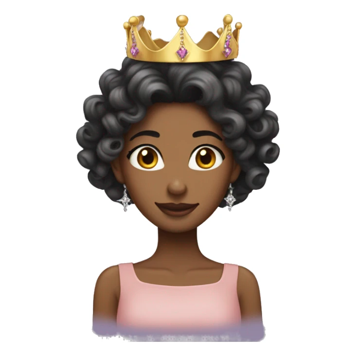 Long curly hair dark hair birthday queen tiara sticker