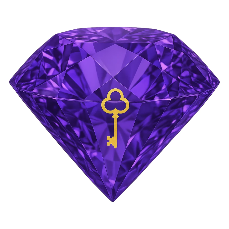 complex real diamond, color #9665db, with 🗝️key  symbol on the diamond. sticker