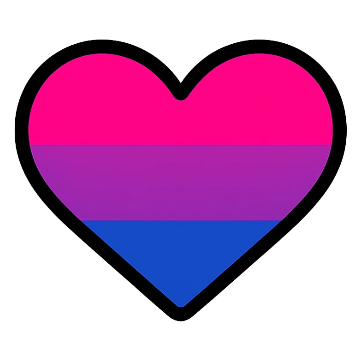 Asexual flag with a central heart filled with bisexual flag colors, much thinner outlines, minimalistic style, no background. sticker