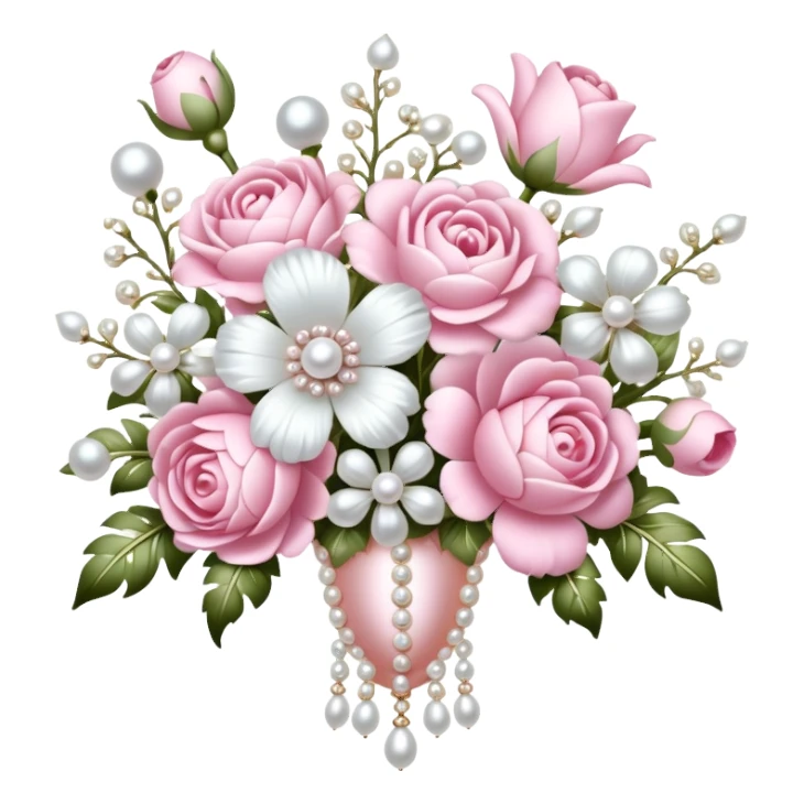 baby pink and white embellished pearl baroque flower bouquet sticker