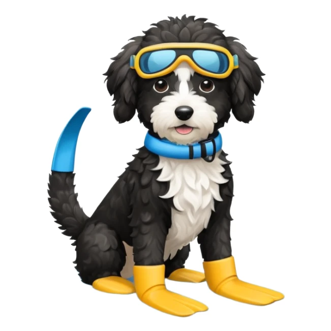 Black aussiedoodle dog wearing a swim snorkel and flippers  sticker