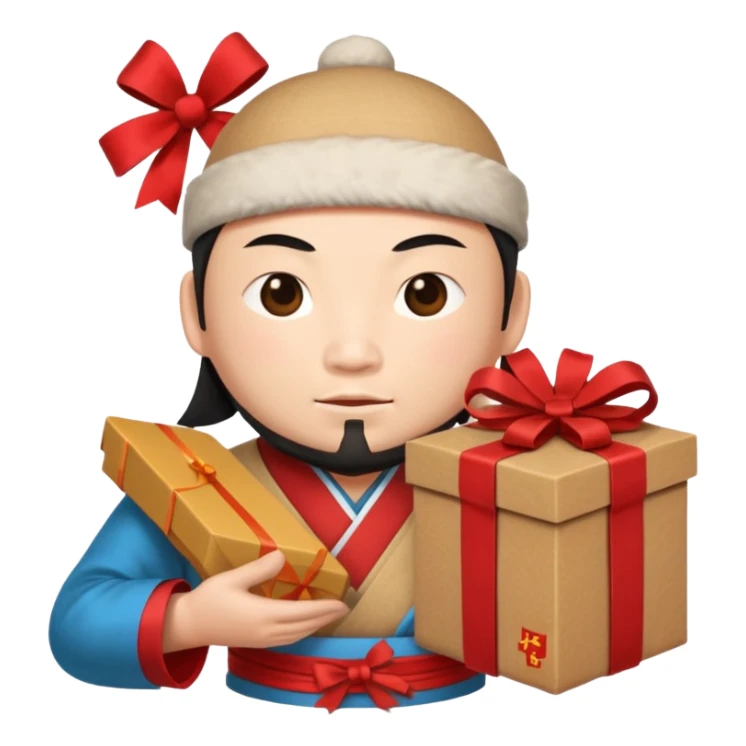 chinese Ming god hold carton box gift sticker