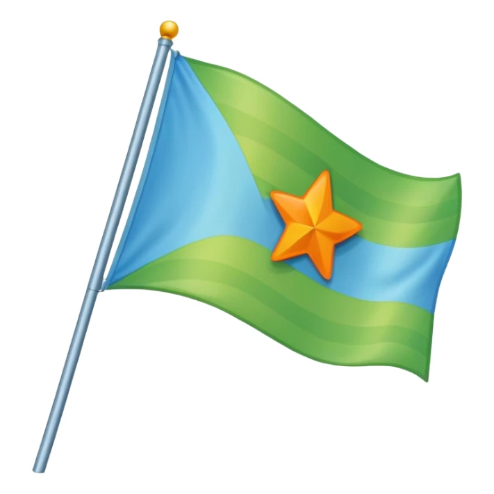 create a flag with orange star in the left and the light green in top and bottom and the light blue triangle left to Right and blue on the right up to down behind the light blue triangle sticker