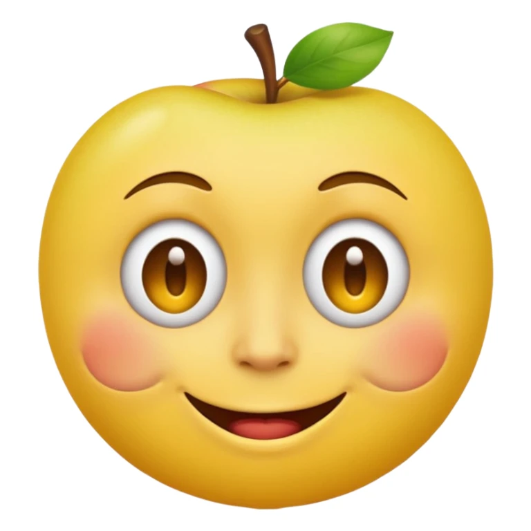round yellow face, smiling, one eye twitching, apple emoji style sticker