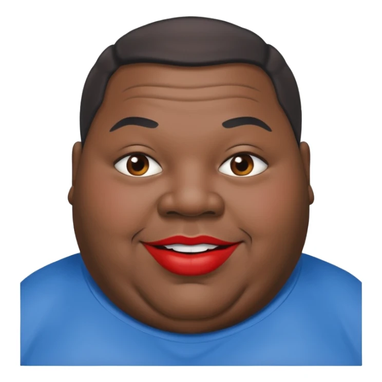 an extremely obese black man with giant red lips wearing a blue an gray shirt sticker