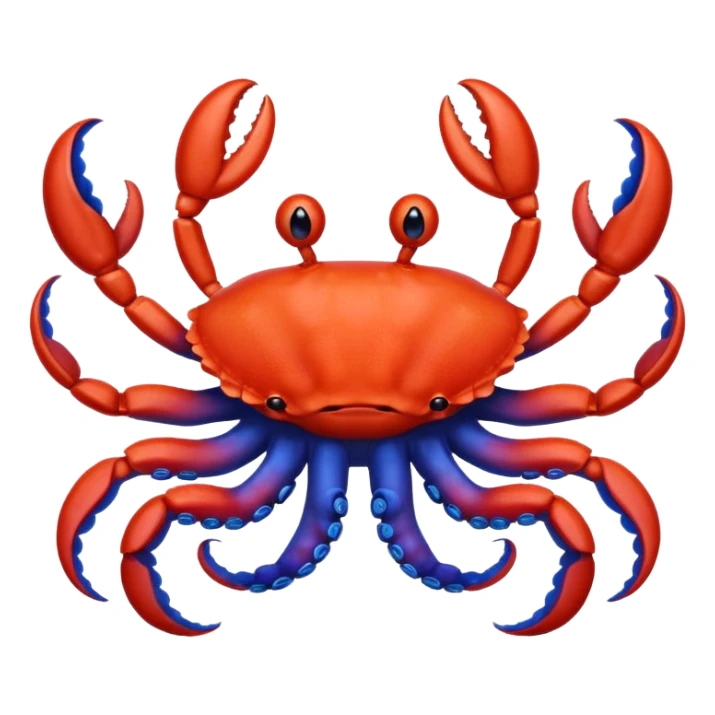 a red crab with two claws and a blue octopus are friends sticker