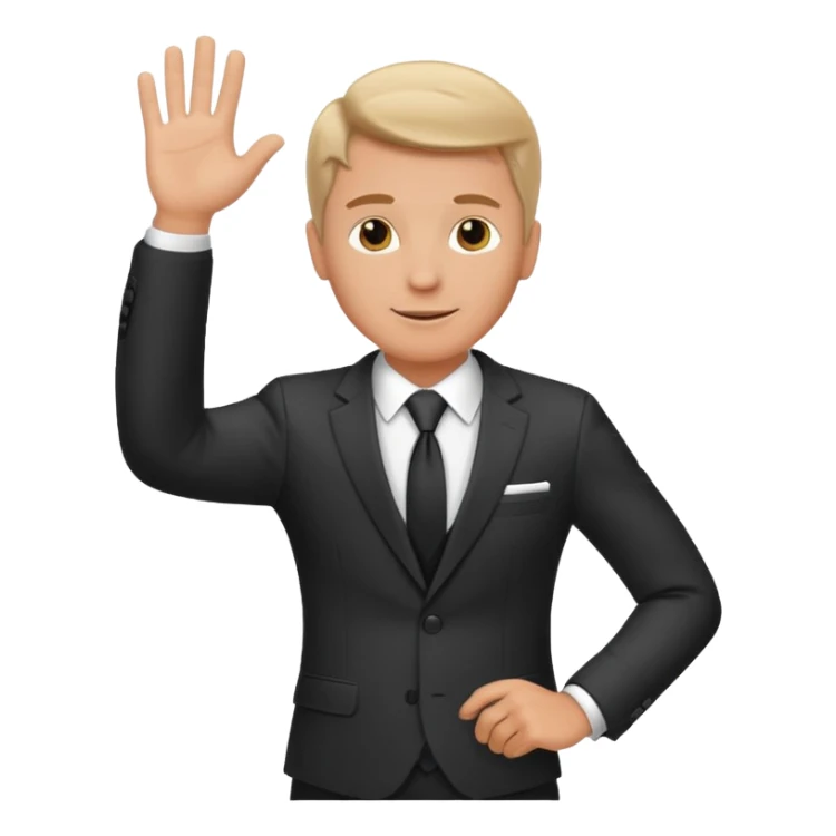 A white man in a suit stands and waves his hand in greeting. sticker